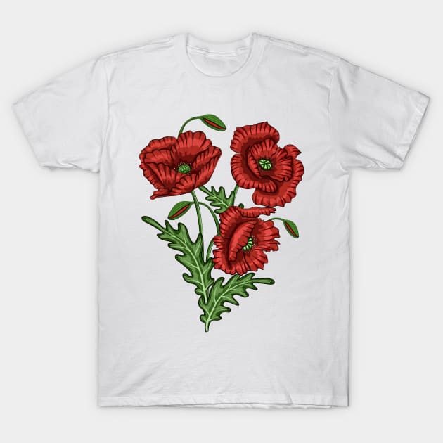 Poppies Floral Art T-Shirt by Designoholic